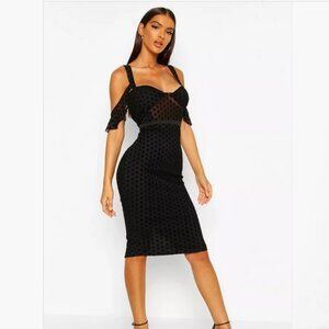 VELVET SPOT CUPPED MIDI PARTY DRESS
